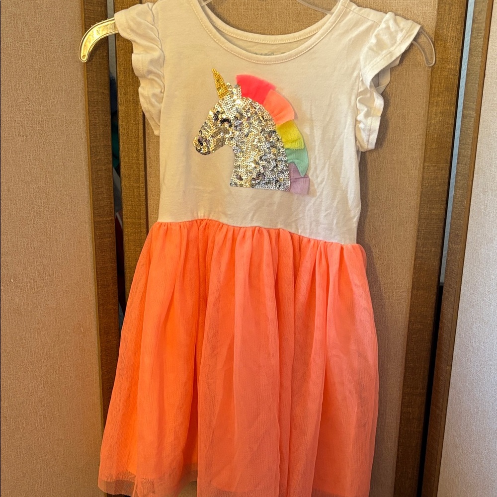 Cat & Jack Unicorn Sequin Dress - white and Orange small 6/6X